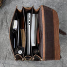 Interior view of the Crazy Horse Leather Backpack showcasing multiple compartments for organization