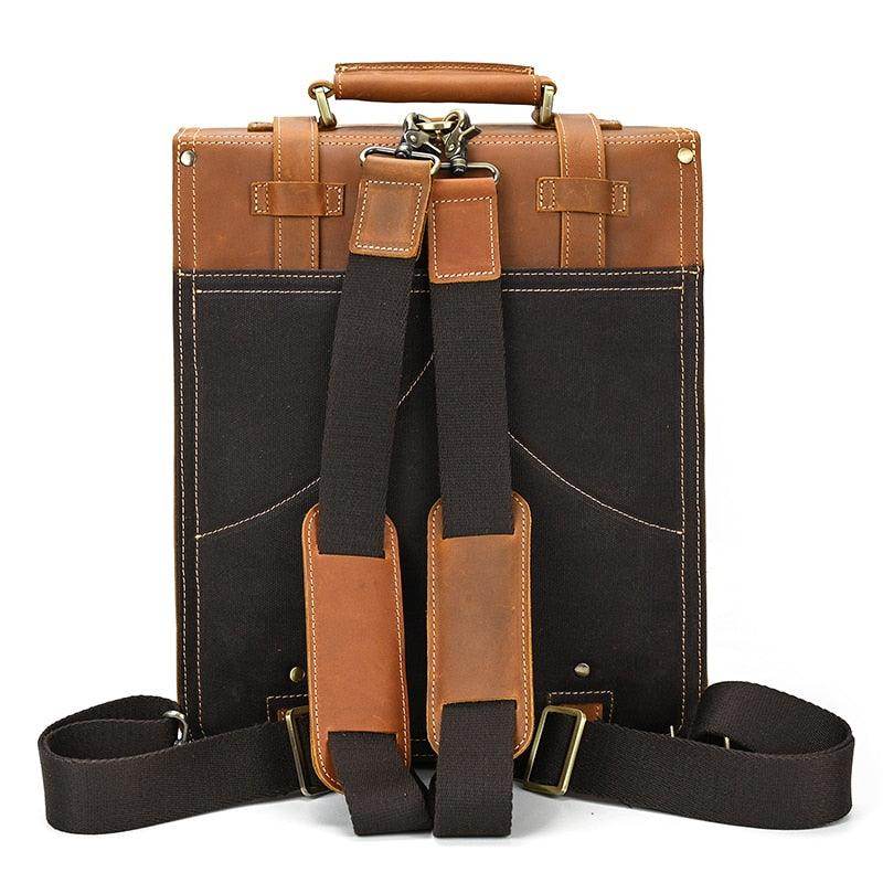 Back view of Crazy Horse Leather Backpack showcasing adjustable straps and sturdy design