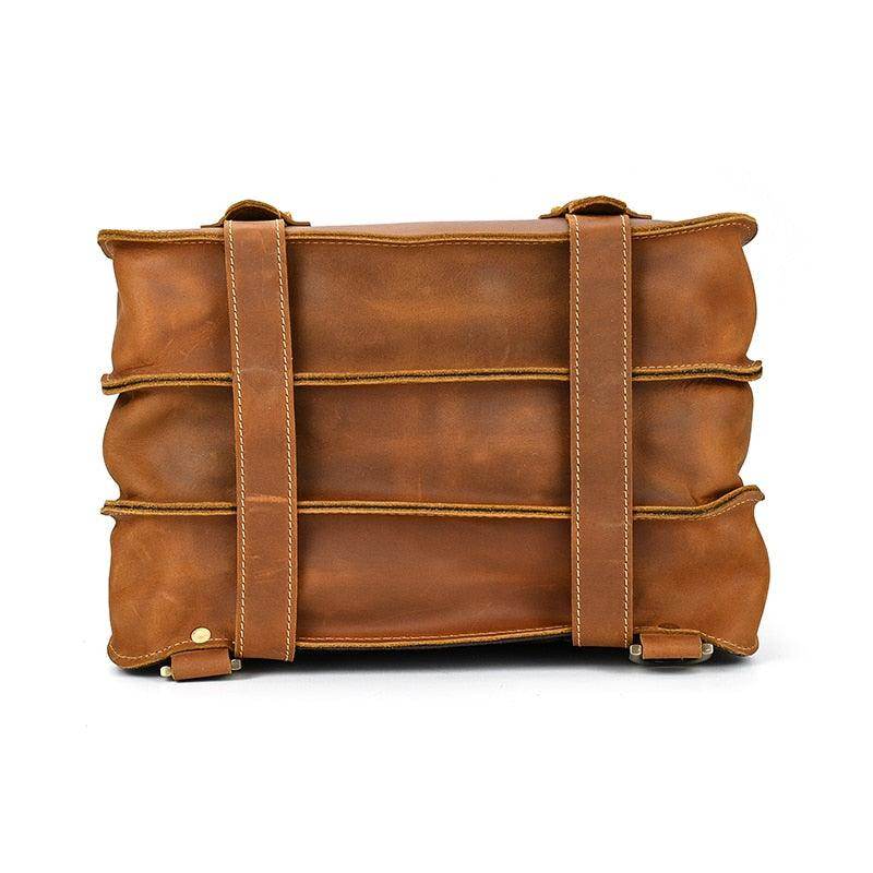 Back view of Crazy Horse Leather Backpack with durable straps and a stylish design for everyday use