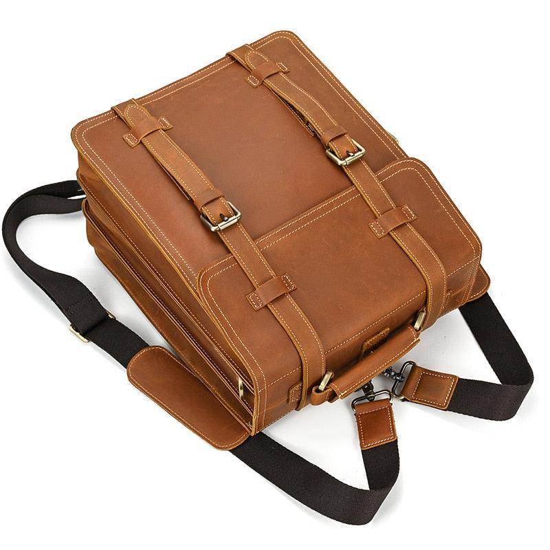 Stylish Crazy Horse Leather Backpack with adjustable straps and multiple compartments for travel