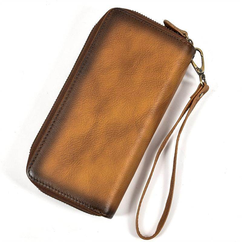 Crazy Horse Leather Wallets For Men And Women Double Zipper - VacationGrabs