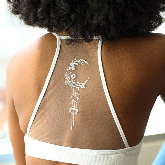 Women's Shirts - Cropped Tops Crescent Moon Dream Catcher Tattoo Mesh Bralette
