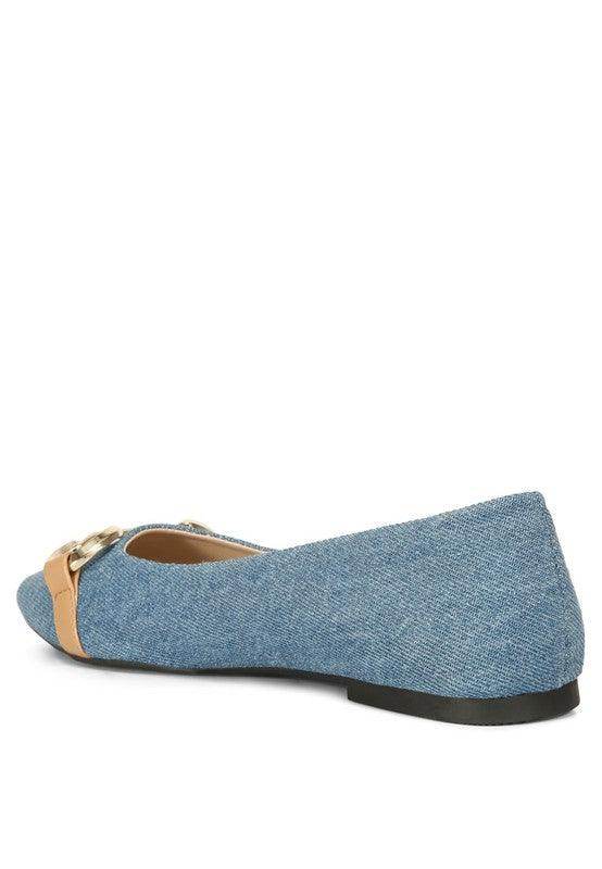 Rag Company Cressida flats vacation style in denim with a stylish accent for casual wear