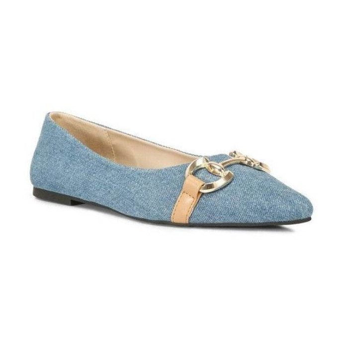 Rag Company Cressida flats vacation style in denim with stylish gold accents