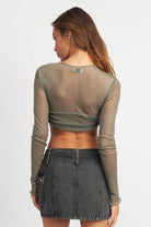 Crew Neck Ruched Bust Crop Top - VacationGrabs