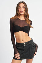Crew Neck Ruched Bust Crop Top - VacationGrabs