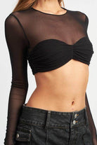 Crew Neck Ruched Bust Crop Top - VacationGrabs