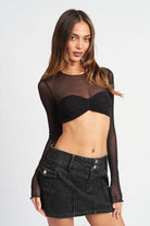 Crew Neck Ruched Bust Crop Top - VacationGrabs