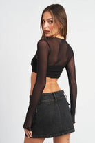 Crew Neck Ruched Bust Crop Top - VacationGrabs