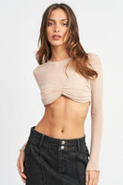 Crew Neck Ruched Bust Crop Top - VacationGrabs