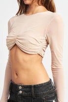 Crew Neck Ruched Bust Crop Top - VacationGrabs