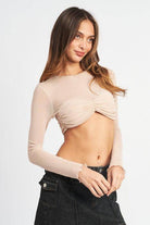 Crew Neck Ruched Bust Crop Top - VacationGrabs