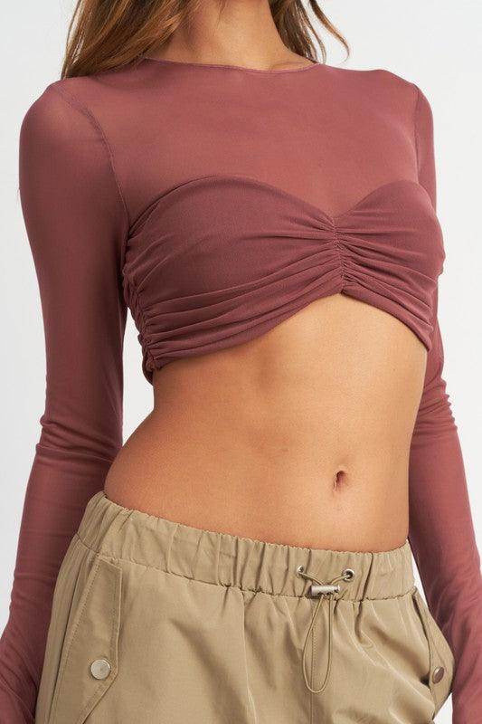 Crew Neck Ruched Bust Crop Top - VacationGrabs