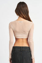 Crew Neck Ruched Bust Crop Top - VacationGrabs