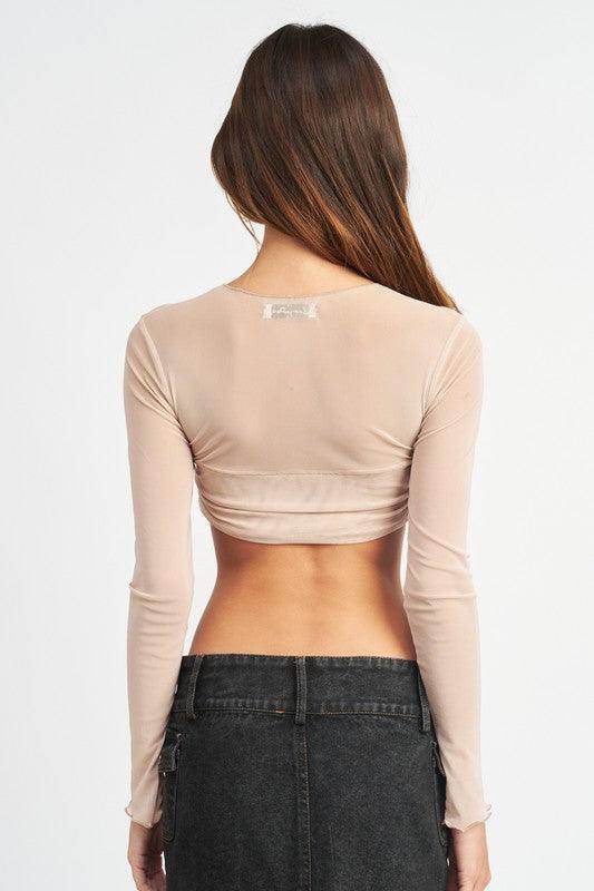 Crew Neck Ruched Bust Crop Top - VacationGrabs