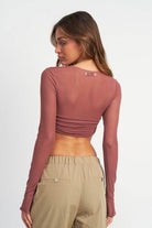 Crew Neck Ruched Bust Crop Top - VacationGrabs