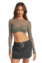 Crew Neck Ruched Bust Crop Top - VacationGrabs