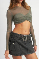 Crew Neck Ruched Bust Crop Top - VacationGrabs