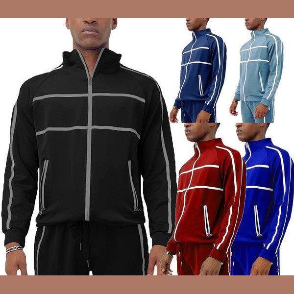 Criss Cross Tape Stripe Track Jacket - VacationGrabs