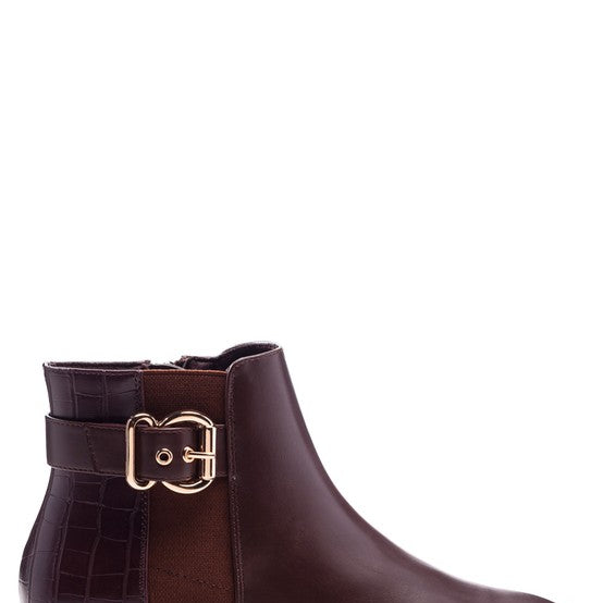 Rag Company croc detail ankle boot for women in brown with stylish buckle and smooth finish