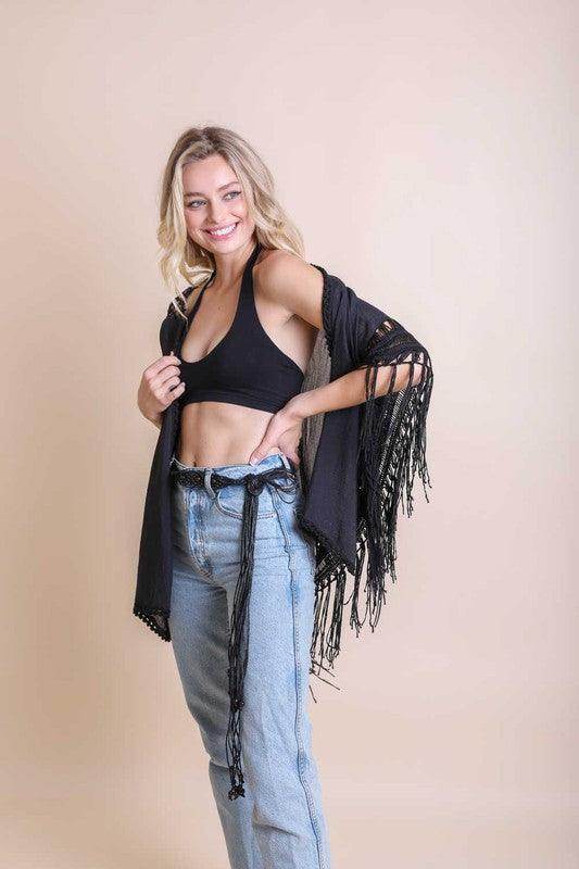 Crochet Medallion Tassel Kimono - VacationGrabs
