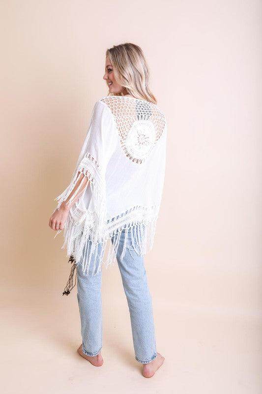 Crochet Medallion Tassel Kimono - VacationGrabs