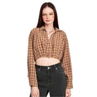 Women's Shirts Cropped Button Up Shirt With Elastic Waistband