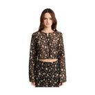 Emory Park cropped floral summer blouse in black with long sleeves and delicate floral patterns