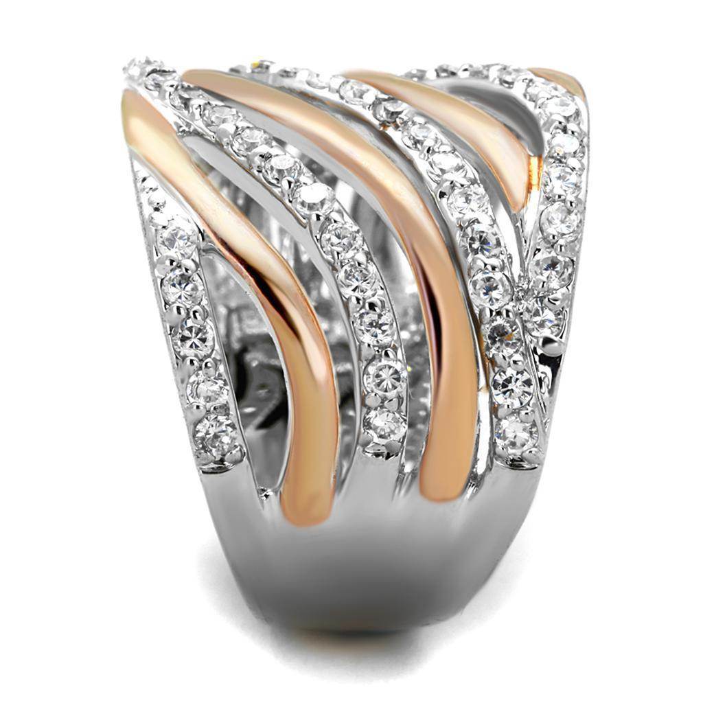Stylish crystal accented rose gold ring with sleek design and sparkling embellishments