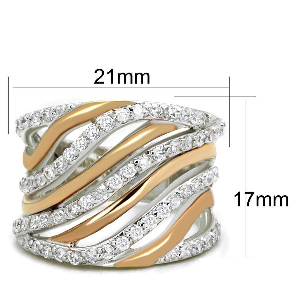 Crystal accented rose gold ring with wavy design and shimmering accents for elegant style