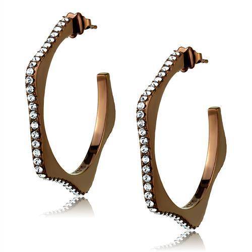Stylish crystal accented stainless steel earrings in a sleek bronze design for a trendy look