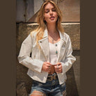 Crystal Studded Stretch Zip Up Moto Jacket - VacationGrabs