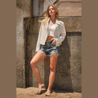 Crystal Studded Stretch Zip Up Moto Jacket - VacationGrabs