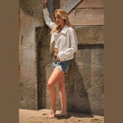 Crystal Studded Stretch Zip Up Moto Jacket - VacationGrabs