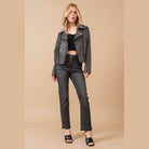 Crystal Studded Stretch Zip Up Moto Jacket - VacationGrabs