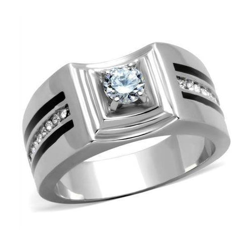 Men's cubic zirconia fashion ring with a central stone and side detailing for an elegant look
