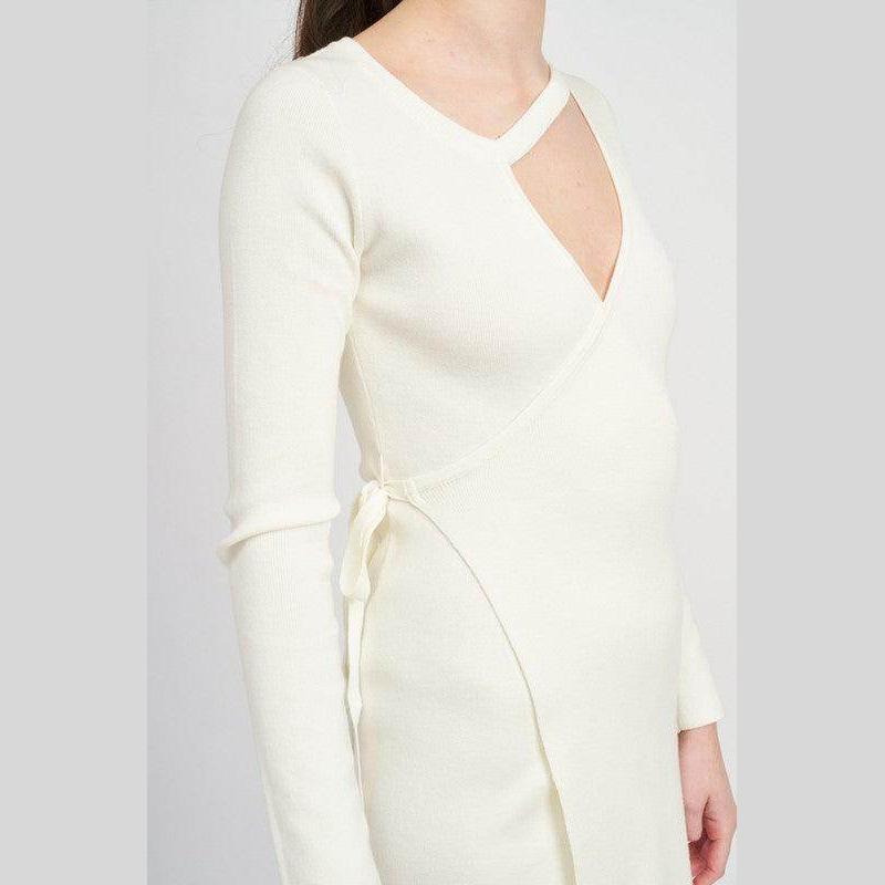 Emory Park Women's Long Sleeve Cut Out Detail Dress in Cream with Wrap Design