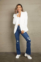 Double Take Puff Sleeve Shawl Collar Blazer - VacationGrabs