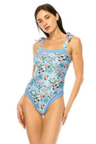 One Piece Bathing Suit Floral Print Tie Straps - VacationGrabs