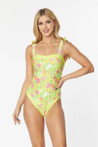 One Piece Bathing Suit Floral Print Tie Straps - VacationGrabs