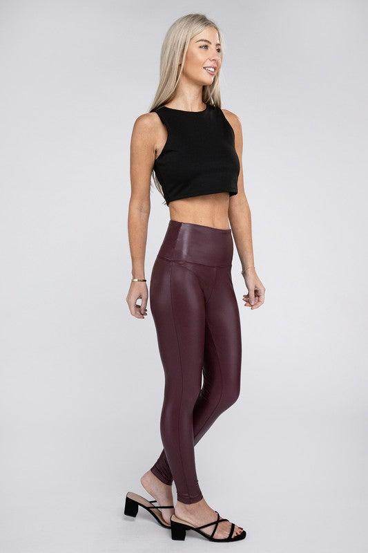 High Rise Faux Leather Leggings - VacationGrabs