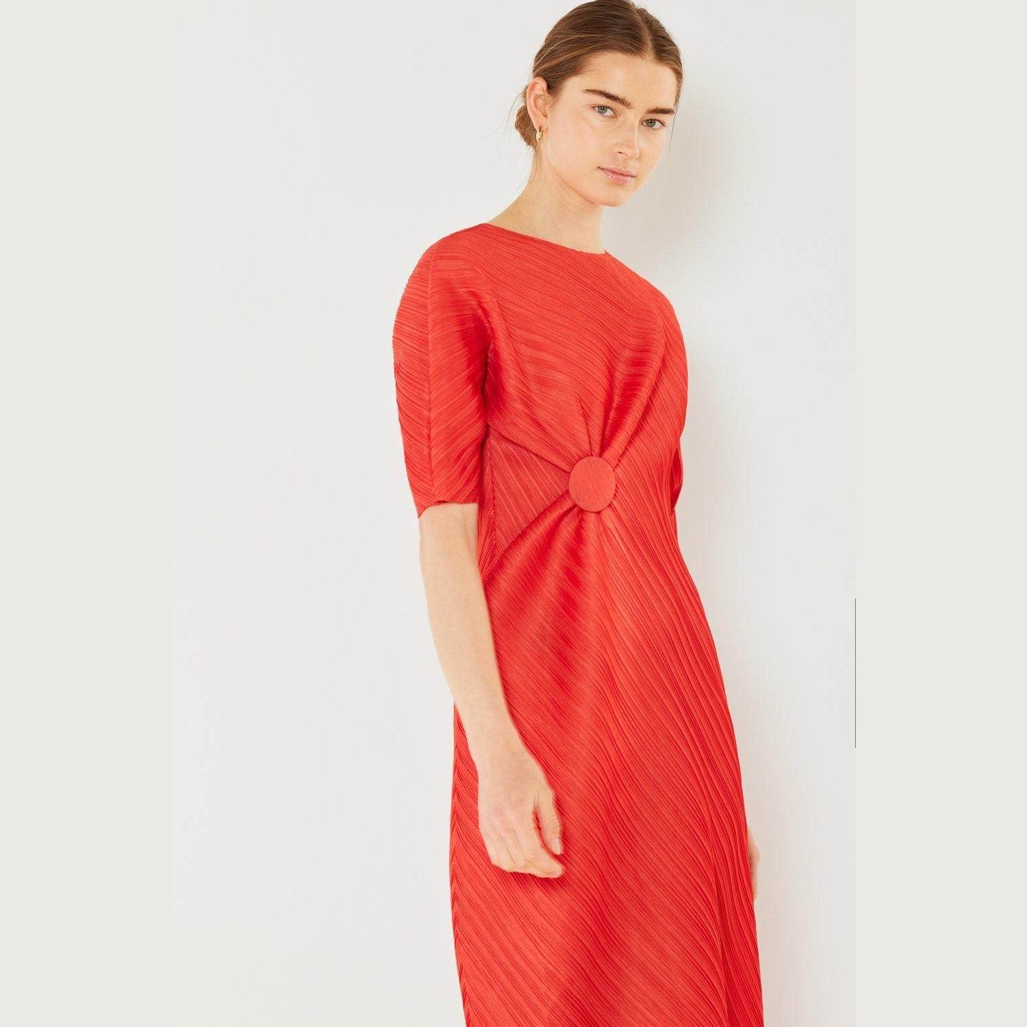 Pleated Dolman Sleeve Dress - VacationGrabs