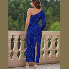 Blue One-Shoulder Long Sleeve Dress - VacationGrabs