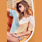 BiBi Round Neck Color Block Short Sleeve T-Shirt - VacationGrabs