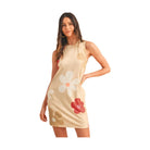SHEWIN INC. Daisy print tank dress in beige featuring colorful floral patterns for a stylish summer look
