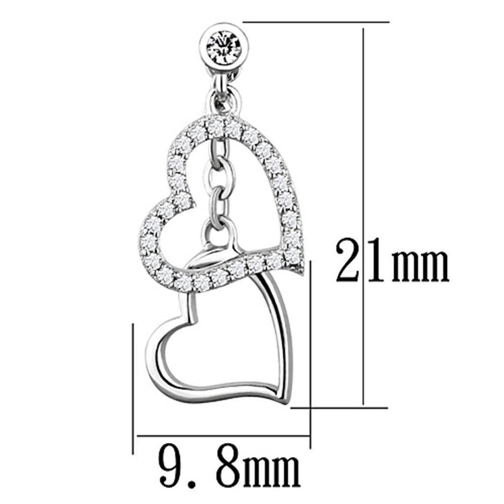 Sparkling dangling heart earrings for women featuring a double heart design and clear gemstones