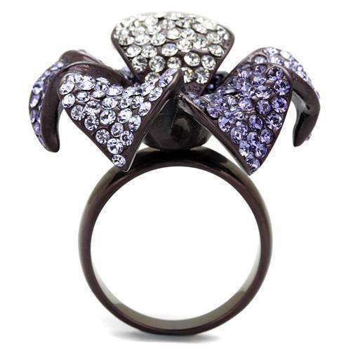 Dark brown flower cocktail ring adorned with sparkling crystals for an elegant look