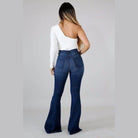 GJG Denim Women's Dark Wash Flare Jeans with High Waist and Flattering Fit