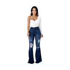GJG Denim Women's Dark Wash Flare Jeans with Distressed Details and High-Waisted Fit