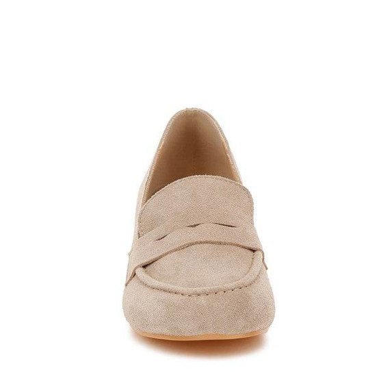 Astra Block Heel Genuine Suede Loafers - VacationGrabs